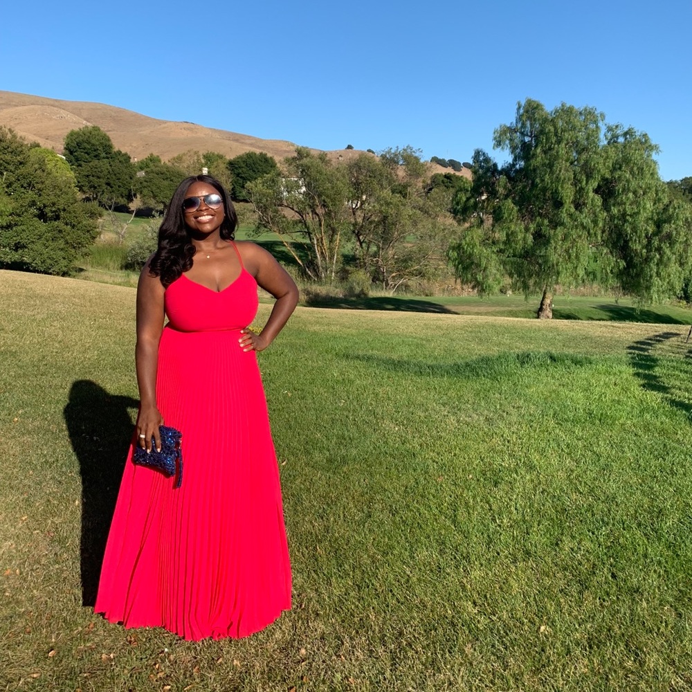 Strappy maxi, pleated dress